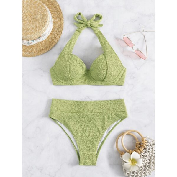 High Waist Bikini Set Lime Textured Underwire Swimwear India