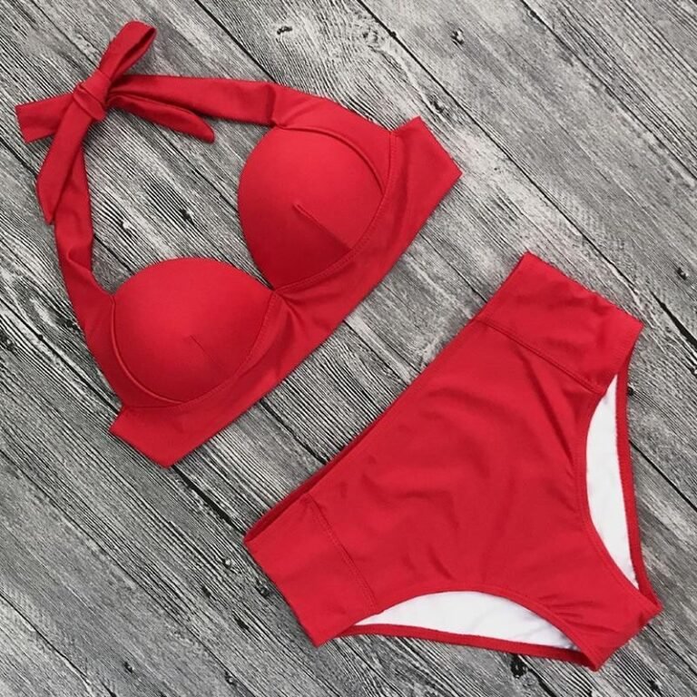 Red Halter Neck Push Up Bikini Set Swimwear India
