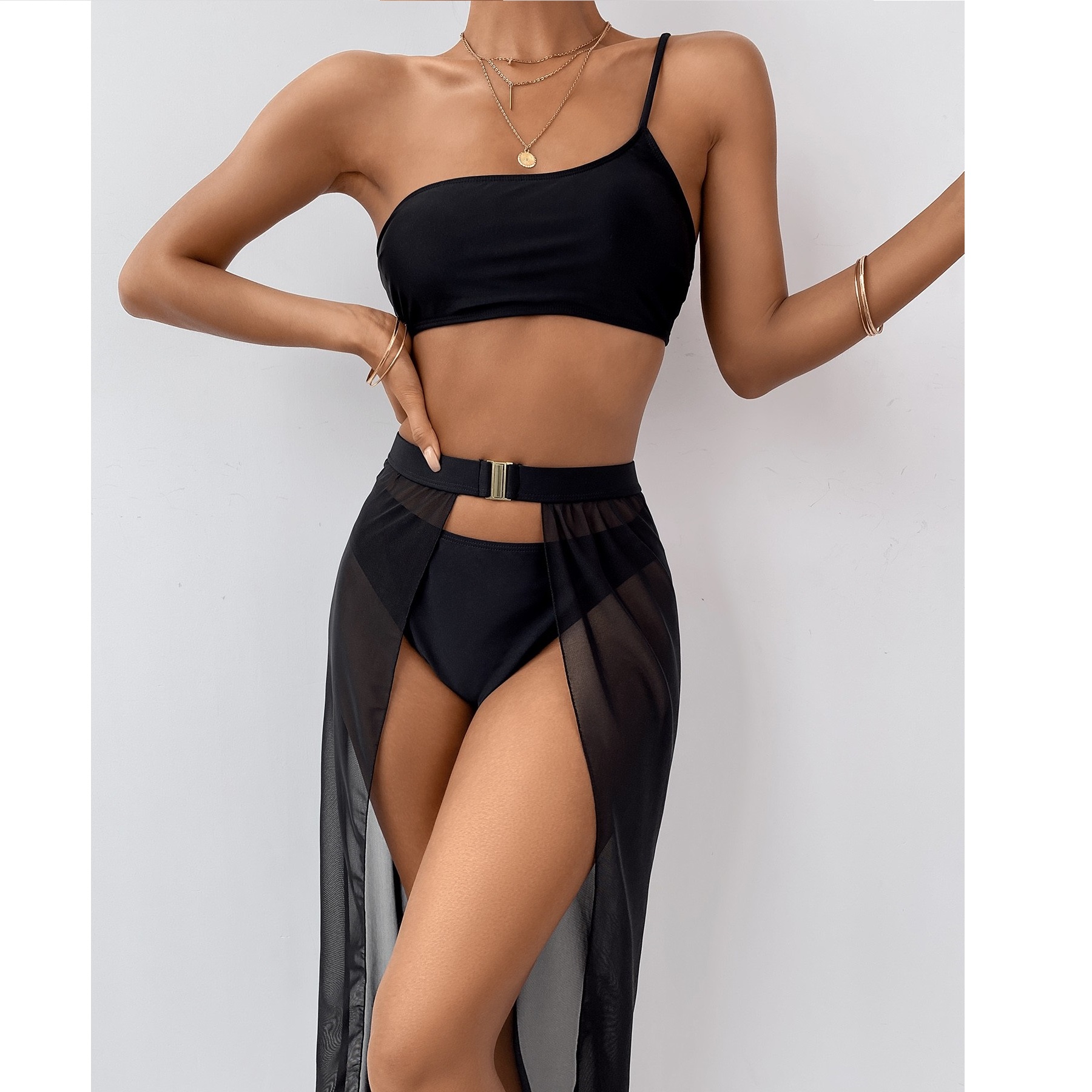 Halter Neck Tie-Dye Bikini Swimsuit and Self-Tie Mini Skirt Set – Wear.Style