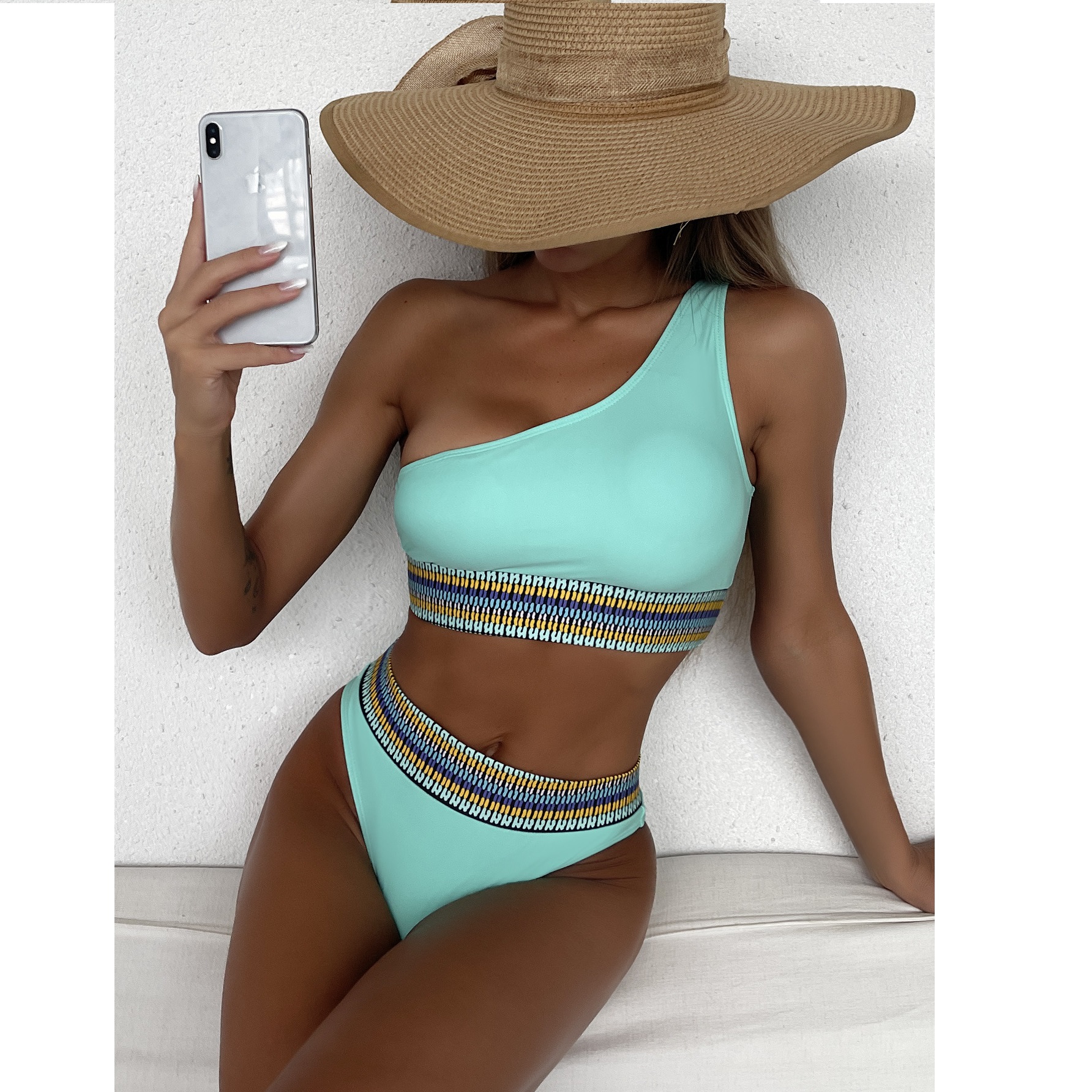 Fishing Line One-Shoulder Bikini High Waist Swimwear Sexy Suit