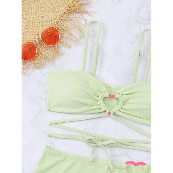 Matcha Green Lace Bandeau Bikini Set with Maxi Skirt (3-Piece)