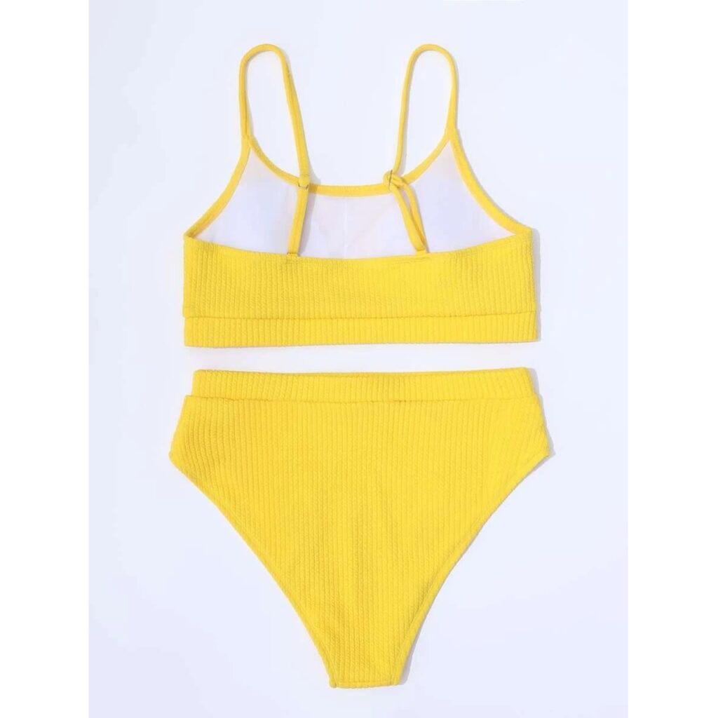 Yellow Ribbed High Waist Bikini Set - Swimwear India