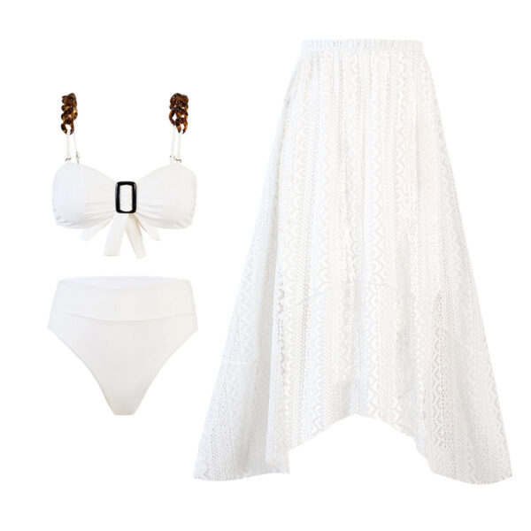 White 3 Piece Bikini Set with skirt cover up