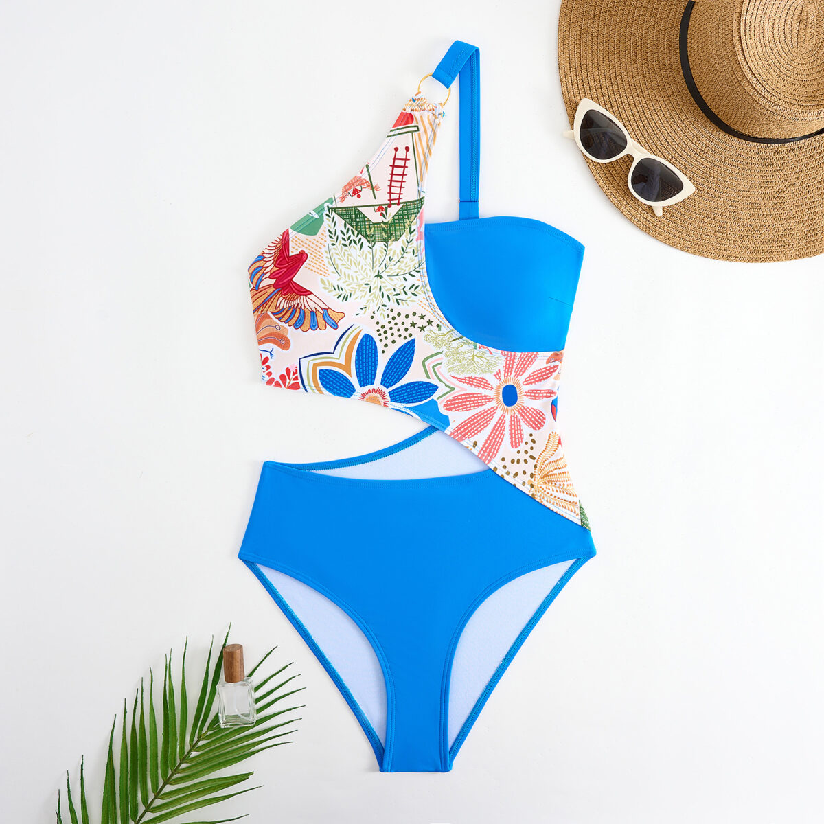 Multicolor One Piece Swimsuit with coverup