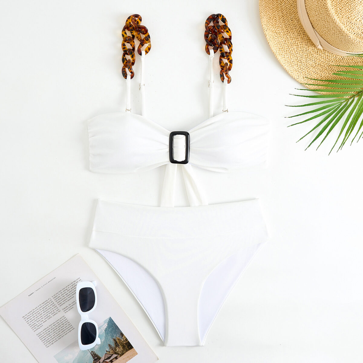 White 3 Piece Bikini Set with skirt cover up