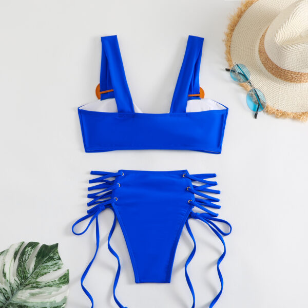 Blue Lace up high waist bikini