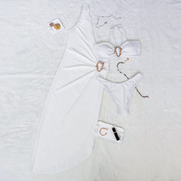 White 3 Piece Bikini Set with Midi Cover-up Dress