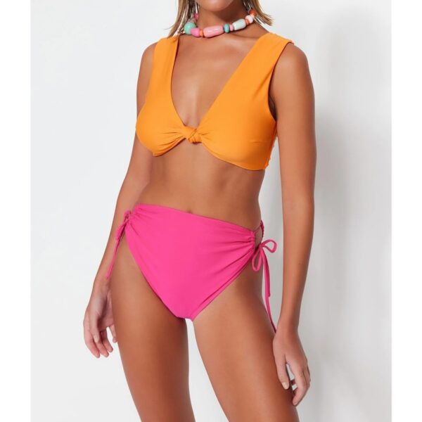 Fuchsia Cutout High Waist Bikini Set