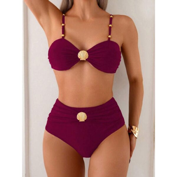 Shell-Beaded High-Waist Bikini Set